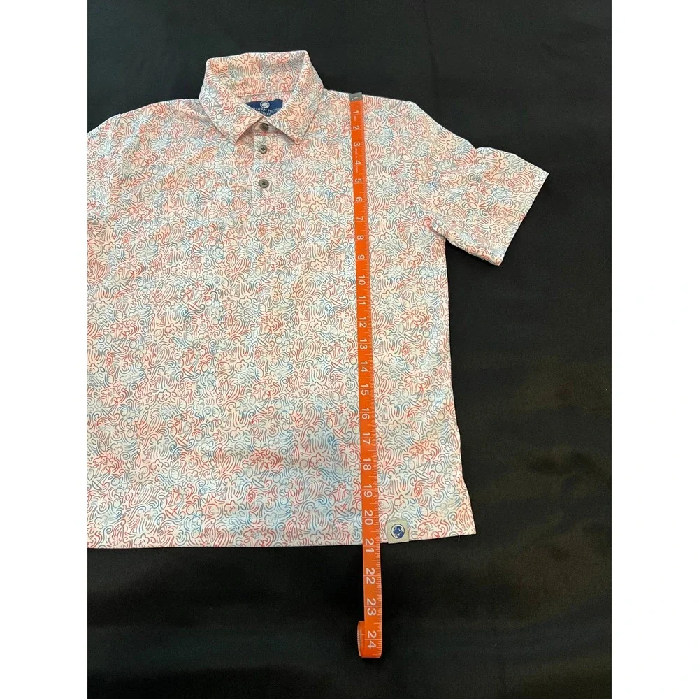 Southern Proper Boys M 10-12 Performance Polo Shirt Red White Blue Paisley Print
